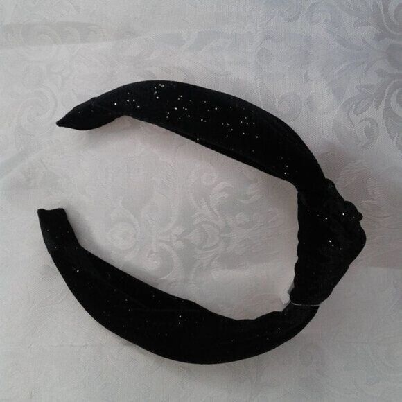 J. Crew Crewcuts Black Velvet Glitter Gold Sparkle Knotted Headband Soft NEW - Picture 3 of 5